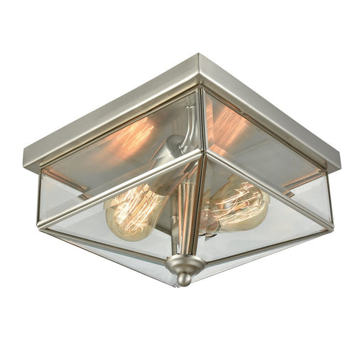 Atlas Lighting Lankford 10''W 2Lt Outdoor Flush Mount, Nickel/Clear - OL11386-NK