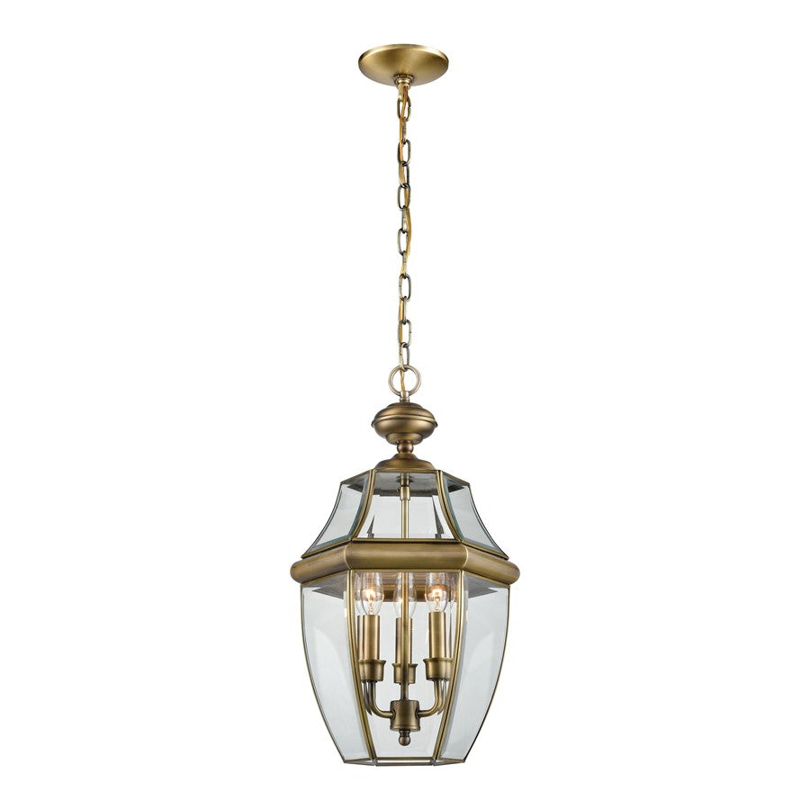 Atlas Lighting Ashford 12'' Wide 3Lt Outdoor Pendant, Brass/Clear