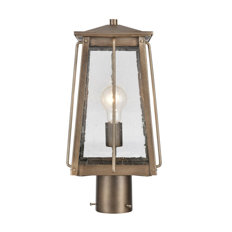 Atlas Kirkdale 17in 2-Light Outdoor Post Light | Transitional Vintage Brass Metal and Clear Seeded Glass | Driveway & Garden Path | Model OL11396-BS