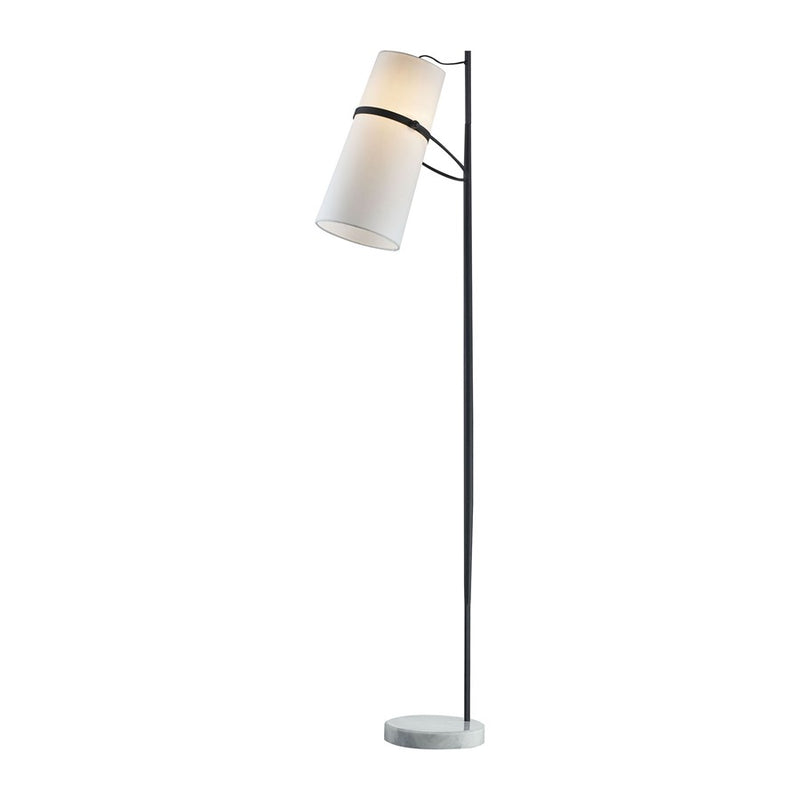 Atlas Lighting Banded Shade 70in 1-Light Floor Lamp | Mid-Century Matte Black and White Fabric | Living Room & Bedroom | Model PL11002-BK