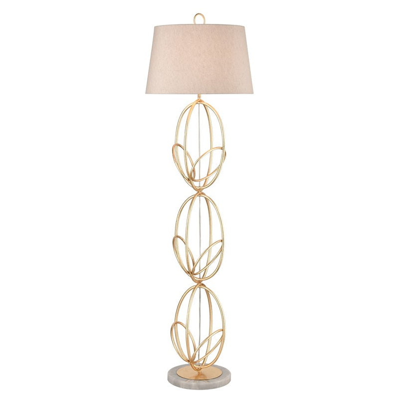 Atlas Lighting Morely 63in 1-Light Floor Lamp | Transitional Gold Leaf and Brown Fabric Shade | Living Room & Bedroom | Model PL11016-GD