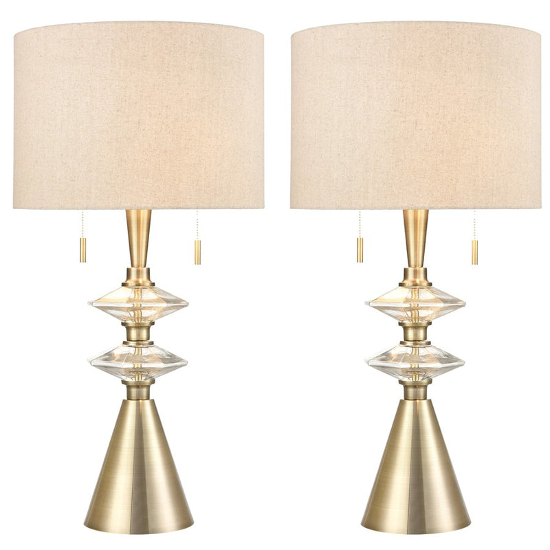 Atlas Lighting Annetta 33in 2-Light Table Lamp Set of 2 | Antique Brass and Off White Linen | Bedroom & Living Room | Model PL11030-BSS
