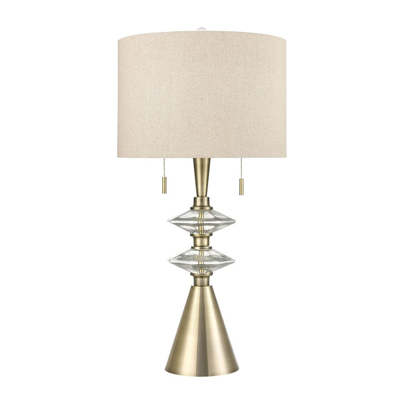 Atlas Lighting Annetta 33in 2-Light Table Lamp Set of 2 | Antique Brass and Off White Linen | Bedroom & Living Room | Model PL11030-BSS