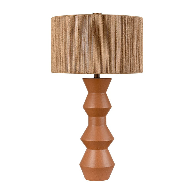 Atlas Lighting Belen 31in 1-Light Table Lamp | Transitional Ochre Earthenware and White Woven Rope Drum Shade | Living Room | Model PL11037-OR