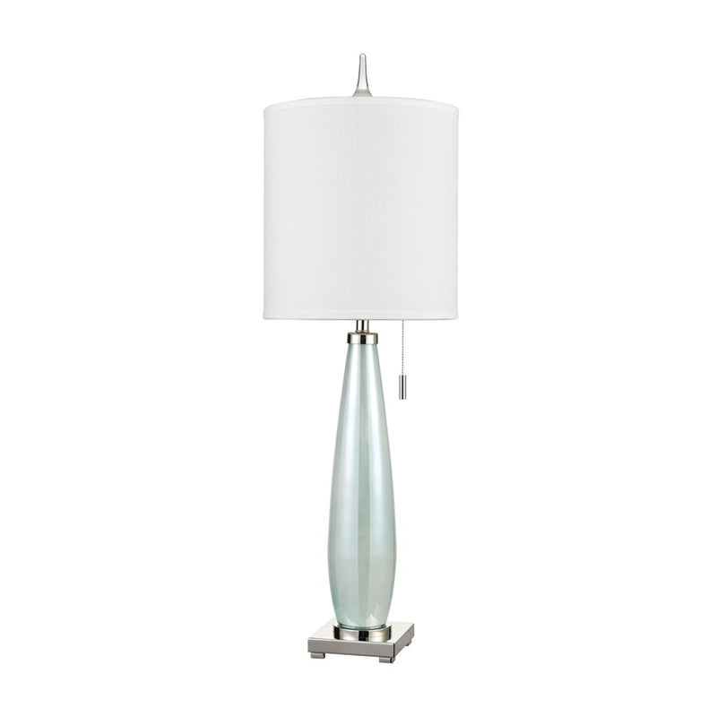 Atlas Lighting Confection 41in 1-Light Table Lamp | Transitional Seafoam Blue Glass and White Fabric Shade | Living Room & Bedroom | Model PL11046-BL