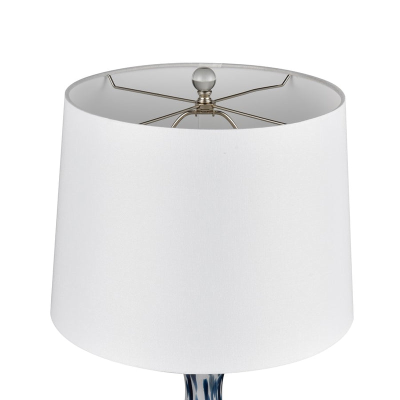 Atlas Lighting Cordelia Sound 30in 1-Light Table Lamp Set of 2 | Transitional Blue and White Glass and White Fabric Shade | Model PL11047-BLS