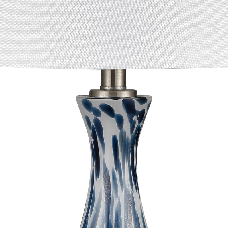 Atlas Lighting Cordelia Sound 30in 1-Light Table Lamp Set of 2 | Transitional Blue and White Glass and White Fabric Shade | Model PL11047-BLS