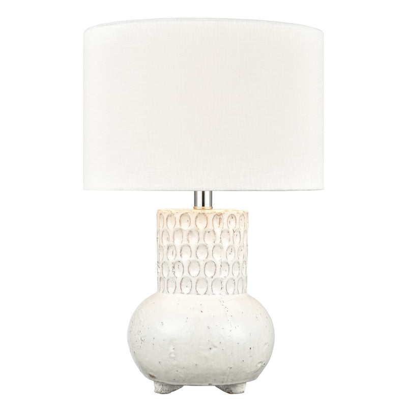 Atlas Lighting Delia 21in 1-Light Table Lamp | White Glazed Earthenware and White Linen | Bedroom & Living Room | 13 x 13 x 21 in | Model PL11049-WH