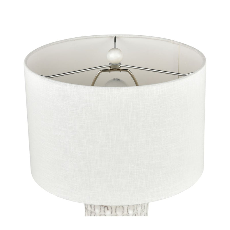 Atlas Lighting Delia 21in 1-Light Table Lamp | White Glazed Earthenware and White Linen | Bedroom & Living Room | 13 x 13 x 21 in | Model PL11049-WH