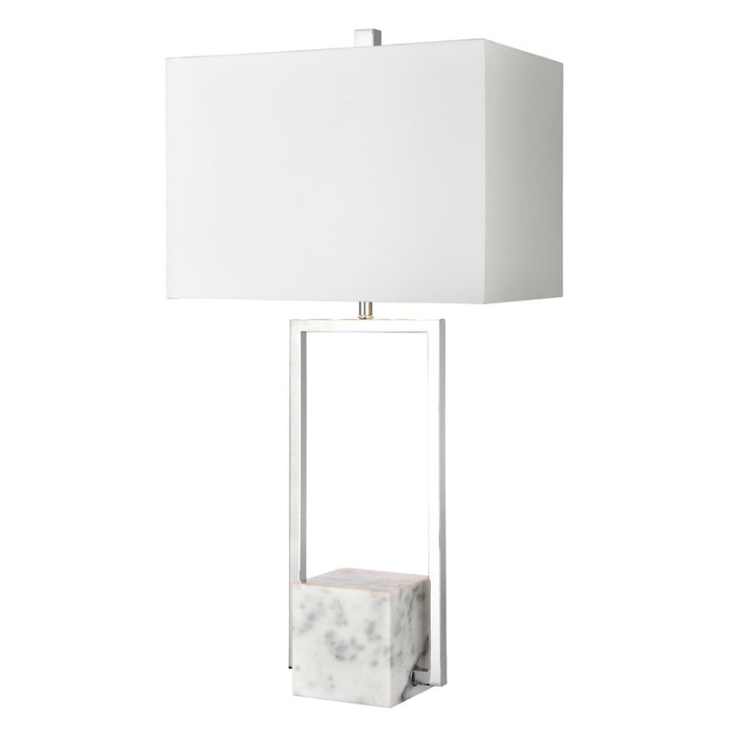 Atlas Lighting Dunstan Mews 31in 1-Light Table Lamp | Chrome Metal and White Linen | Living Room & Bedroom | 16 x 10 x 31 in | Model PL11052-CH