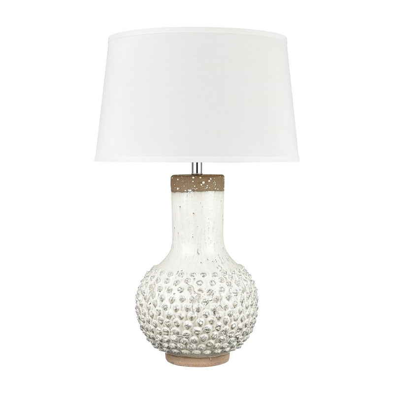 Atlas Lighting Elinor 32in 1-Light Table Lamp | White Earthenware and White Linen | Living Room & Bedroom | 19 x 19 x 32 in | Model PL11053-WH