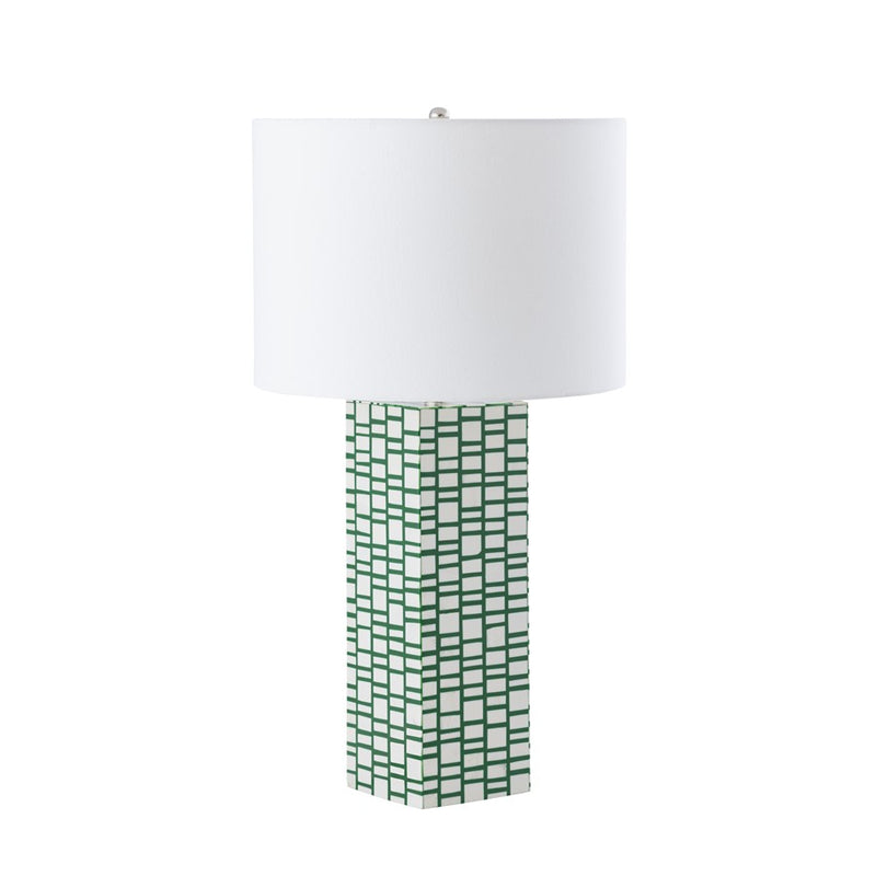 Atlas Lighting Etten 27in 1-Light Table Lamp | Green and White Composite and White Linen | Living Room & Bedroom | 15 x 15 x 27 in | Model PL11054-GN