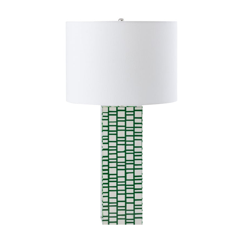 Atlas Lighting Etten 27in 1-Light Table Lamp | Green and White Composite and White Linen | Living Room & Bedroom | 15 x 15 x 27 in | Model PL11054-GN