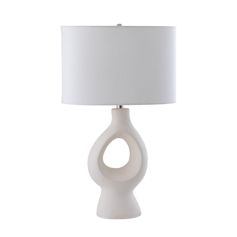 Atlas Lighting Fenimore 27in 1-Light Table Lamp | White Earthenware and White Linen | Living Room & Bedroom | 16 x 10 x 27 in | Model PL11055-WH