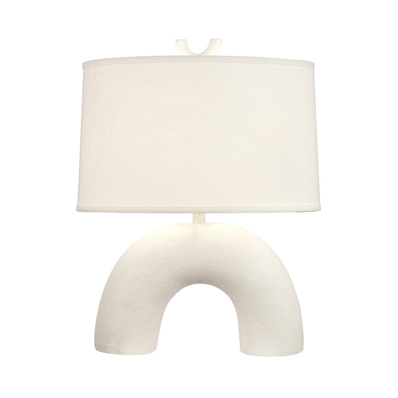 Atlas Lighting Flection 25in 1-Light Table Lamp | Modern Dry White Earthenware and White Linen Shade | Living Room & Bedroom | Model PL11057-WH
