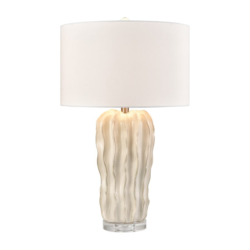 Atlas Lighting Genesee 27.5in 1-Light Table Lamp | Transitional White Glazed Earthenware and White Linen Shade | Living Room | Model PL11059-WH