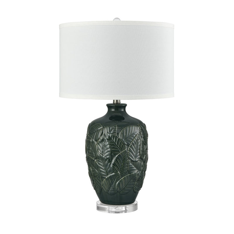 Atlas Lighting Goodell 16in 1-Light Table Lamp | Dark Green Earthenware and White Fabric Shade | Living Room & Bedroom | Model PL11061-GN