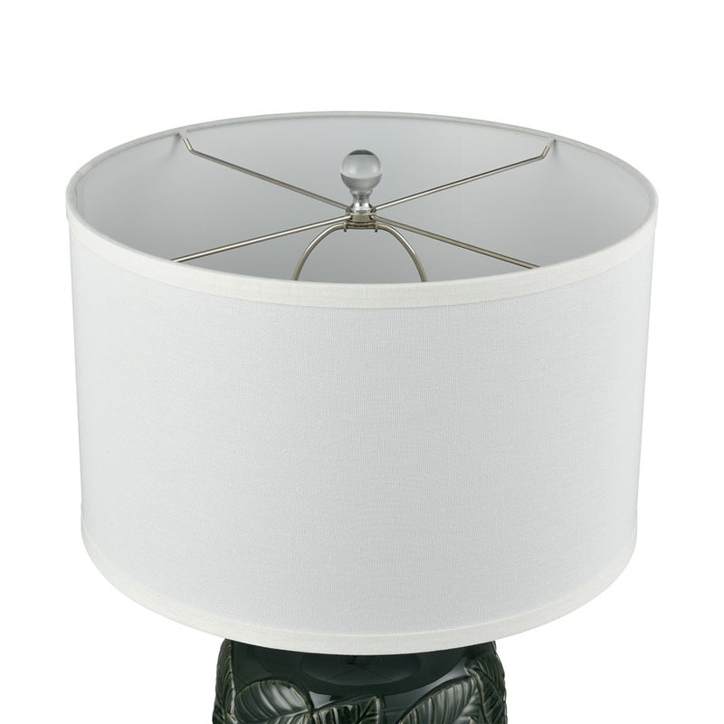 Atlas Lighting Goodell 16in 1-Light Table Lamp | Dark Green Earthenware and White Fabric Shade | Living Room & Bedroom | Model PL11061-GN