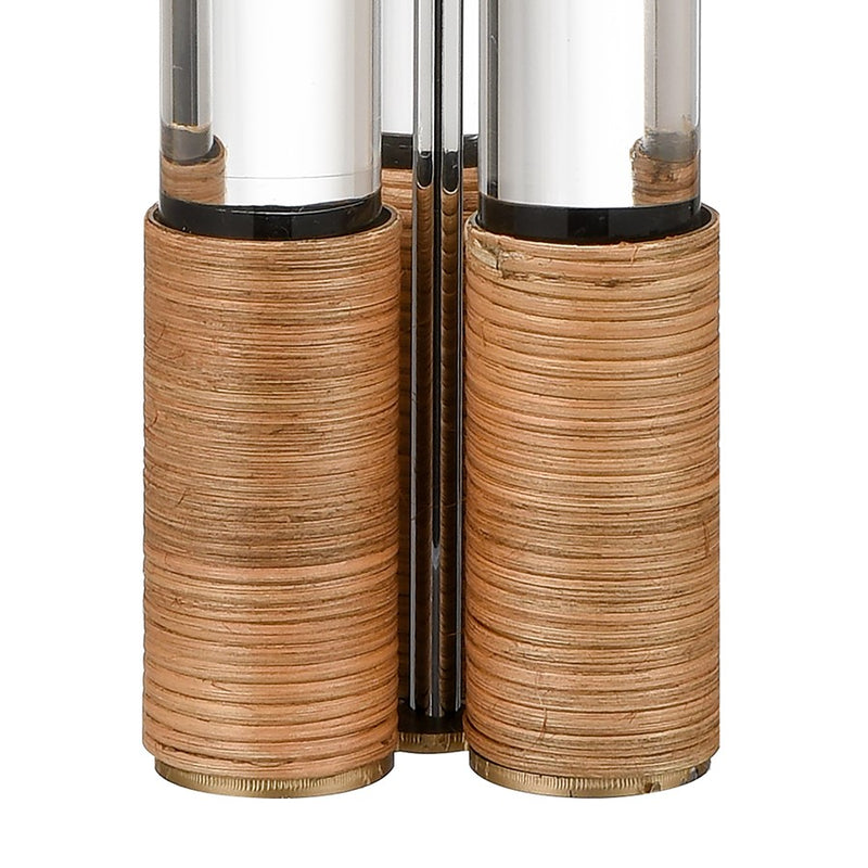 Atlas Lighting Island Gate 19in 1-Light Table Lamp | Clear Acrylic and Natural Rattan with White Linen Shade | Living Room | Model PL11068-CL