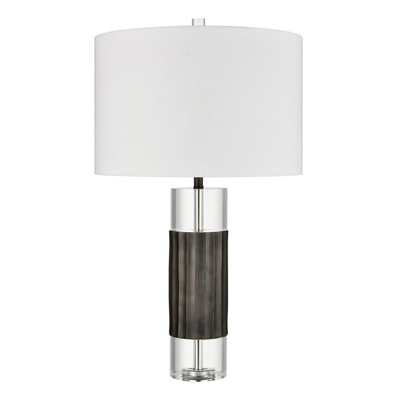 Atlas Lighting Journey 17in 1-Light Table Lamp | Black Metal and Clear Crystal with White Linen Shade | Living Room & Bedroom | Model PL11071-BK
