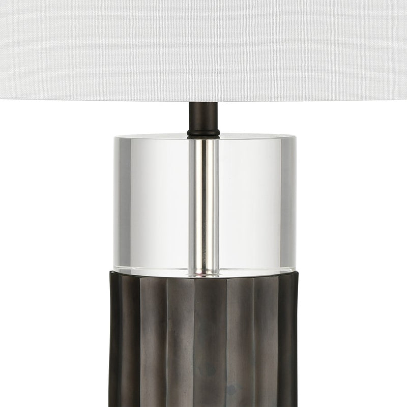 Atlas Lighting Journey 17in 1-Light Table Lamp | Black Metal and Clear Crystal with White Linen Shade | Living Room & Bedroom | Model PL11071-BK