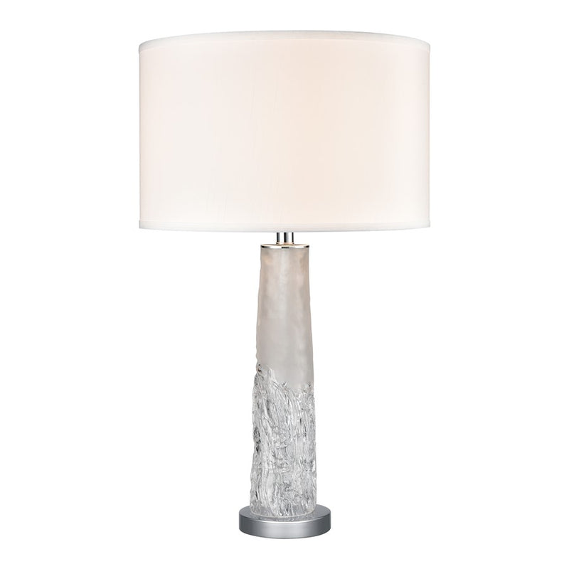 Atlas Lighting Juneau 30in 1-Light Table Lamp | Clear Art Glass and White Linen Shade | Living Room & Bedroom | 16 x 16 x 30 in | Model PL11072-CL