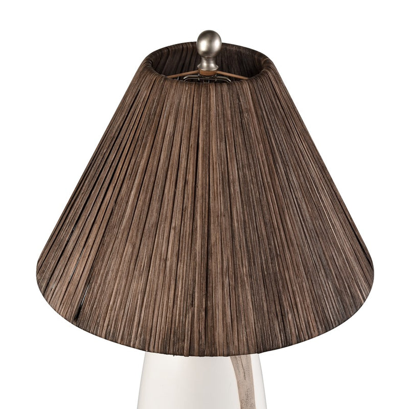Atlas Lighting Kirkover 26in 1-Light Table Lamp | White Glazed and Brown Earthenware with Rattan Shade | Living Room & Bedroom | Model PL11074-WH