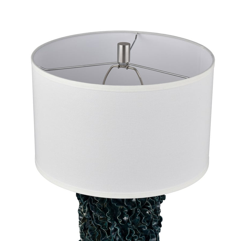 Atlas Larkin 25in 1-Light Table Lamp | Transitional Dark Green Glazed Earthenware and White Fabric Shade | Living Room & Bedroom | Model PL11077-GN