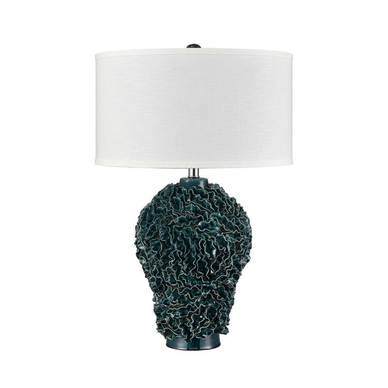 Atlas Larkin 27.5in 1-Light Table Lamp | Transitional Dark Green Glazed Earthenware and White Fabric Shade | Living Room & Bedroom | Model PL11078-GN