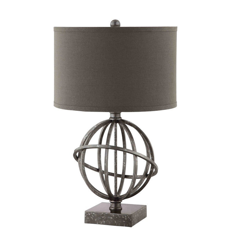 Atlas Lichfield 25.25in 1-Light Table Lamp | Transitional Aged Pewter Metal and Gray Fabric Shade | Living Room & Bedroom | Model PL11079-GY