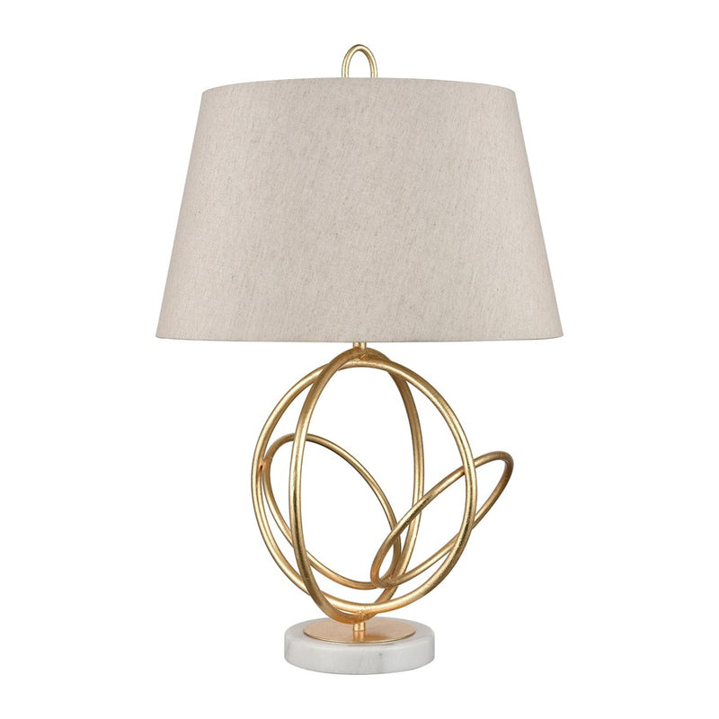 Atlas Lighting Morely 26in 1-Light Table Lamp | Transitional Gold Leaf and Brown Fabric Shade | Living Room & Bedroom | Model PL11084-GD
