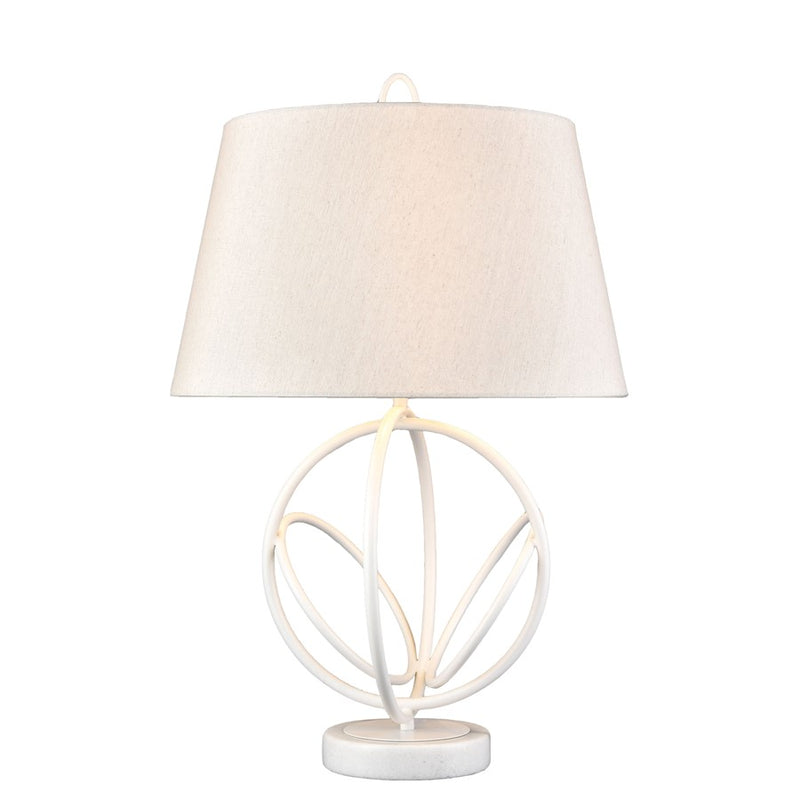 Atlas Lighting Morely 26in 1-Light Table Lamp | Transitional Matte White and Brown Fabric Shade | Living Room & Bedroom | Model PL11084-WH