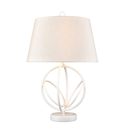 Atlas Lighting Morely 26in 1-Light Table Lamp | Transitional Matte White and Brown Fabric Shade | Living Room & Bedroom | Model PL11084-WH