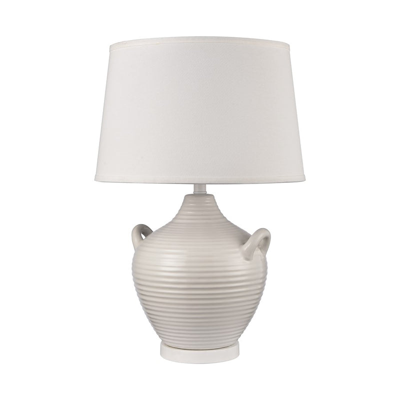 Atlas Lighting Oxford 25in 1-Light Table Lamp | Transitional Gloss White Earthenware and White Linen Shade | Living Room & Bedroom | Model PL11089-WH
