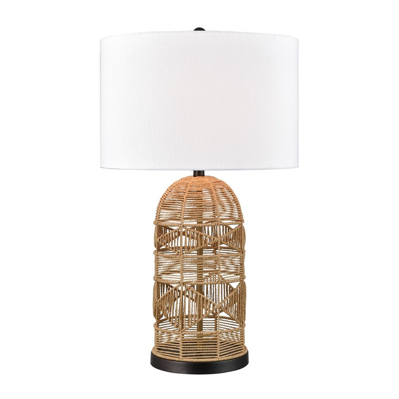 Atlas Lighting Peckham 30in 1-Light Table Lamp | Natural Woven Paper Rope and White Fabric Drum Shade | Living Room & Bedroom | Model PL11090-NA