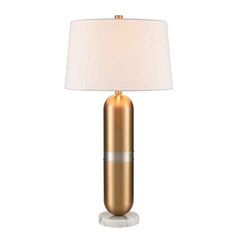 Atlas Lighting Pill 34in 1-Light Table Lamp | Aged Brass Metal and White Linen Shade | Living Room & Bedroom | 16 x 16 x 34 in | Model PL11092-BS