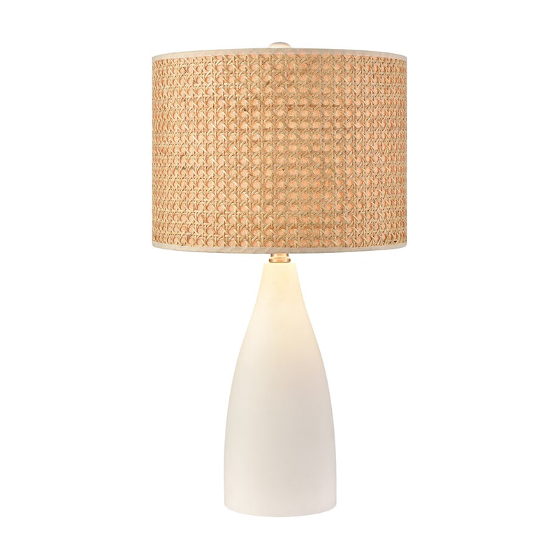 Atlas Lighting Rockport 23in 1-Light Table Lamp | Transitional Matte White Concrete and Natural Rattan Shade | Living Room | Model PL11100-WH