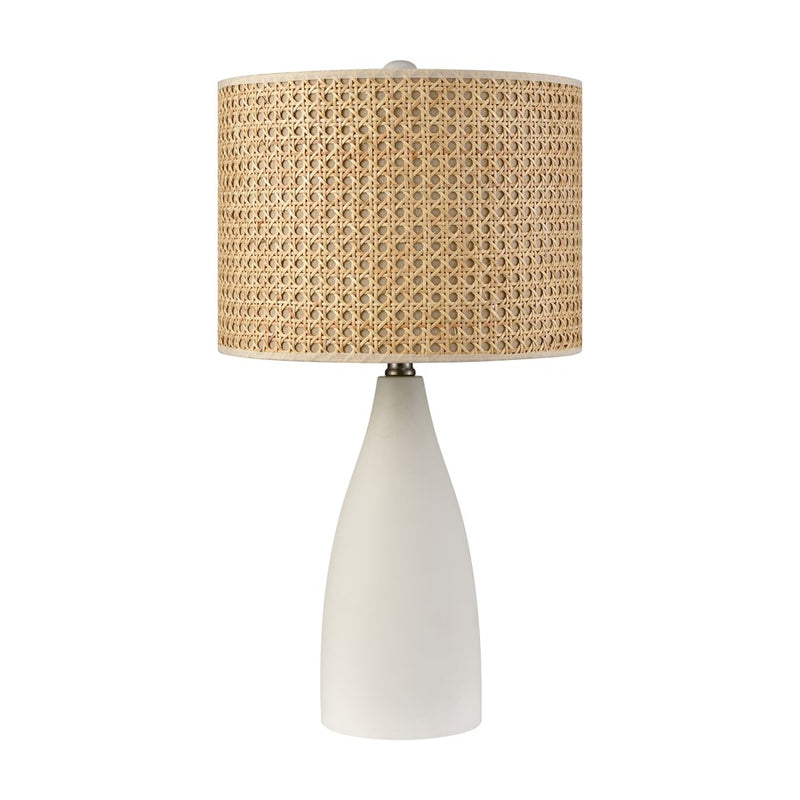Atlas Lighting Rockport 23in 1-Light Table Lamp | Transitional Matte White Concrete and Natural Rattan Shade | Living Room | Model PL11100-WH