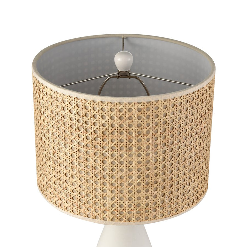 Atlas Lighting Rockport 23in 1-Light Table Lamp | Transitional Matte White Concrete and Natural Rattan Shade | Living Room | Model PL11100-WH