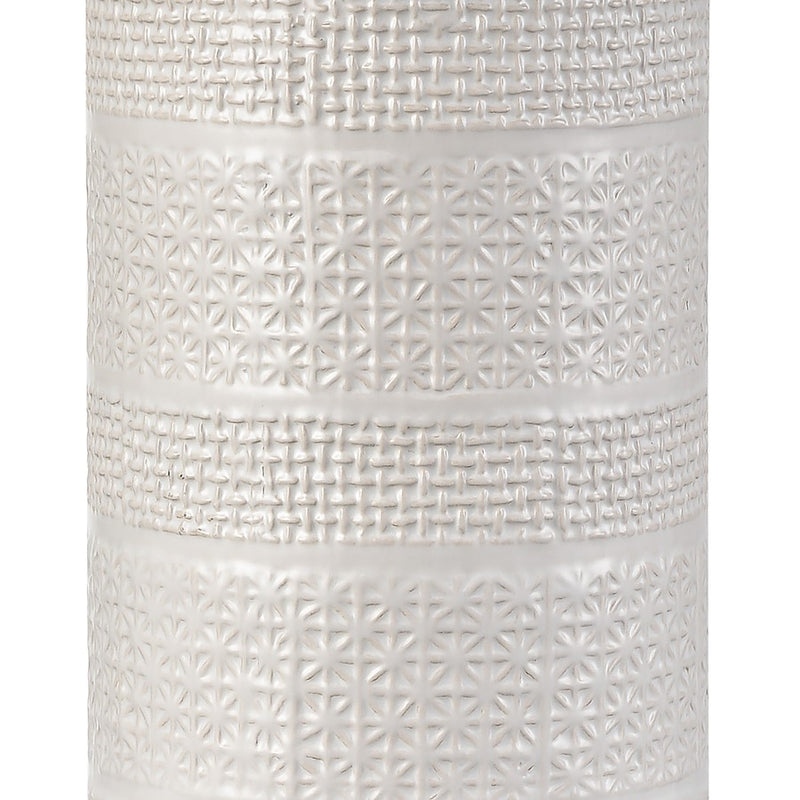 Atlas Lighting Seymour 15in 1-Light Table Lamp | White Glazed Earthenware and Natural Rattan Drum Shade | Living Room & Bedroom | Model PL11102-WH