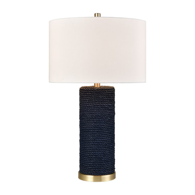 Atlas Lighting Sherman 16in 1-Light Table Lamp | Navy Rope and Antique Brass with White Linen Drum Shade | Living Room & Bedroom | Model PL11103-BL
