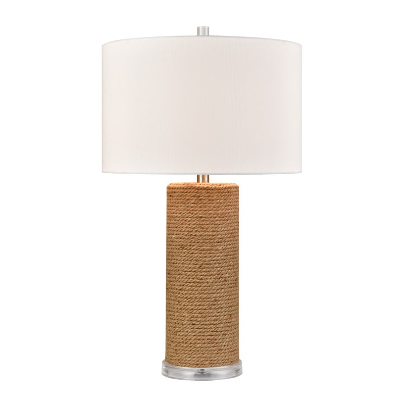 Atlas Lighting Sherman 16in 1-Light Table Lamp | Natural Rope and Clear Acrylic with White Linen Drum Shade | Living Room | Model PL11103-NA