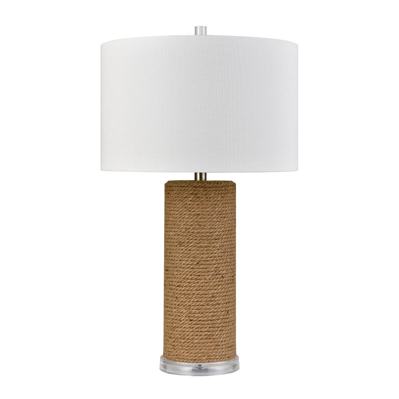 Atlas Lighting Sherman 16in 1-Light Table Lamp | Natural Rope and Clear Acrylic with White Linen Drum Shade | Living Room | Model PL11103-NA