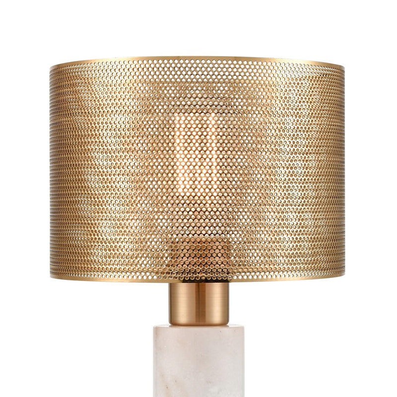 Atlas Lighting Sureshot 15in 1-Light Table Lamp | White Marble and Aged Brass Metal Shade | Living Room & Bedroom | 9 x 9 x 15 in | Model PL11106-WH