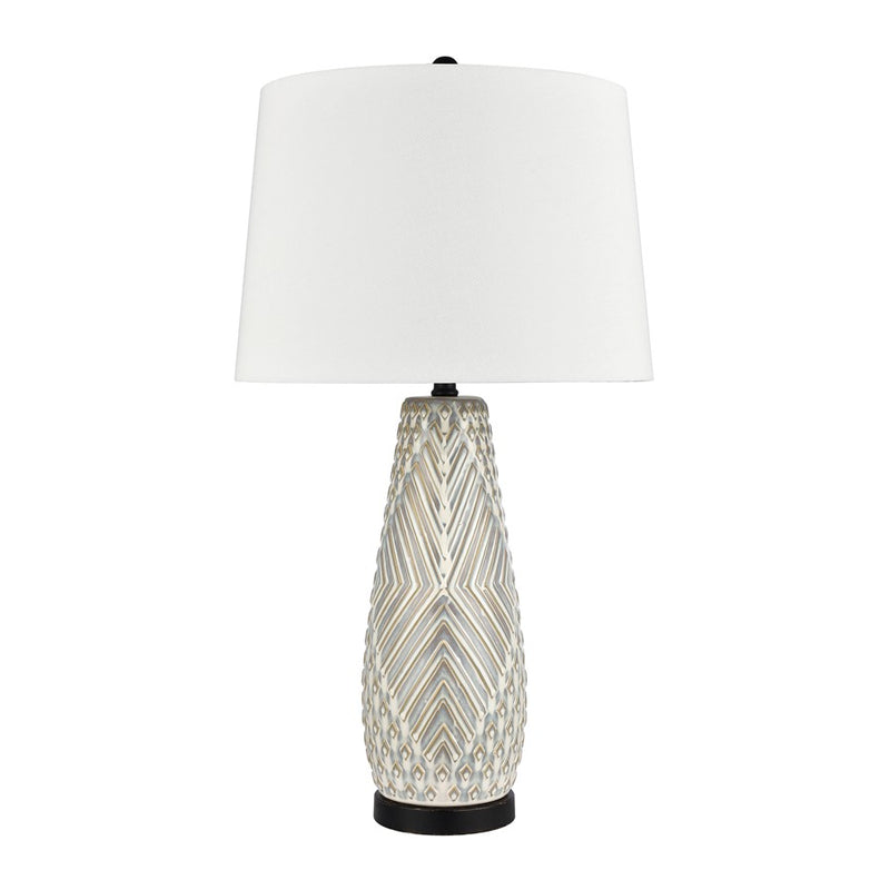 Atlas Lighting Whitland 30in 1-Light Table Lamp | Transitional Gray Glazed Earthenware and White Linen Shade | Living Room | Model PL11115-GY