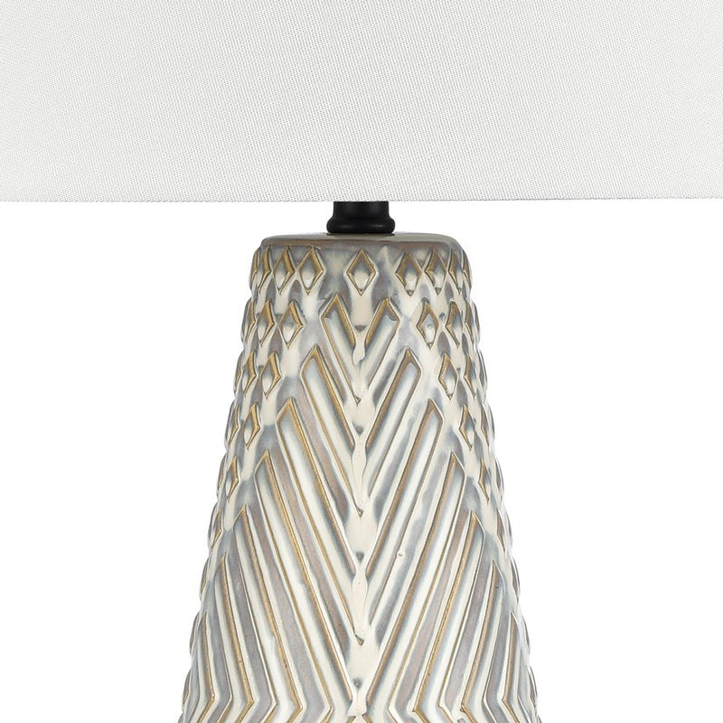 Atlas Lighting Whitland 30in 1-Light Table Lamp | Transitional Gray Glazed Earthenware and White Linen Shade | Living Room | Model PL11115-GY