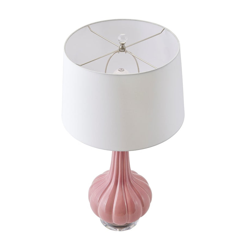 Atlas Lighting Abbey Lane 30in 1-Light Table Lamp | Traditional Pink Earthenware and White Linen Shade | Living Room & Bedroom | Model PL11121-PK