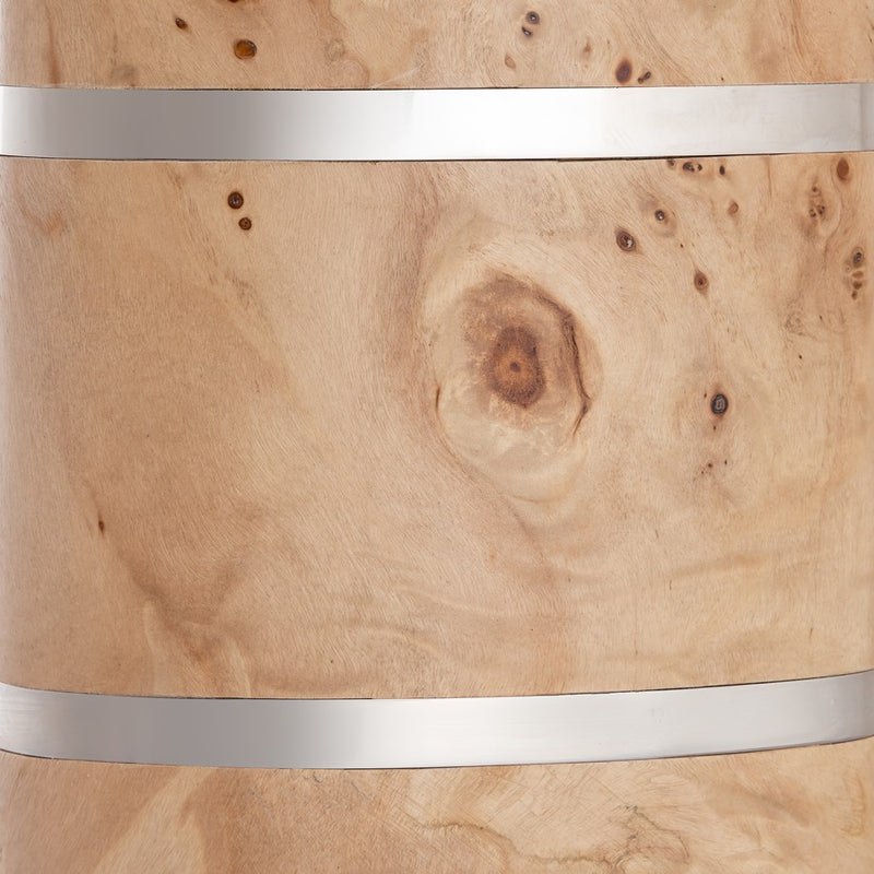 Atlas Lighting Cahill 28in 1-Light Table Lamp | Natural Burl Wood and Polished Nickel with White Fabric Oval Shade | Bedroom | Model PL11142-NA