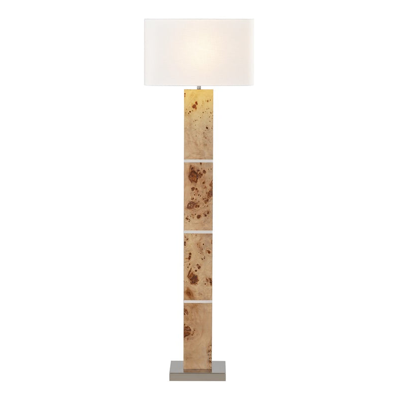 Atlas Lighting Cahill 63in 1-Light Floor Lamp | Natural Burl Wood and Polished Nickel with White Fabric Rectangular Shade | Living | Model PL11143-NA