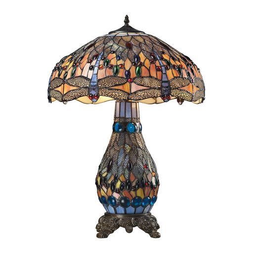 Atlas Lighting Dragonfly 26''H 3Lt Table Lamp, Tiffany/Multicolor